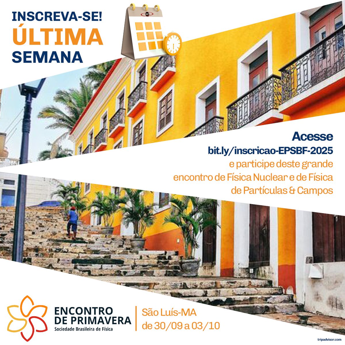 😱As inscrições para o Encontro de Primavera da SBF vão só até a próxima segunda (23/6) . Dê visibilidade à sua pesquisa e compartilhe conhecimento com pesquisadores do Brasil e do mundo. Venha participar com a gente!
Acesse: bit.ly/inscricao-EPSB….
#sbfísica #EPSBF2025 #UFMA