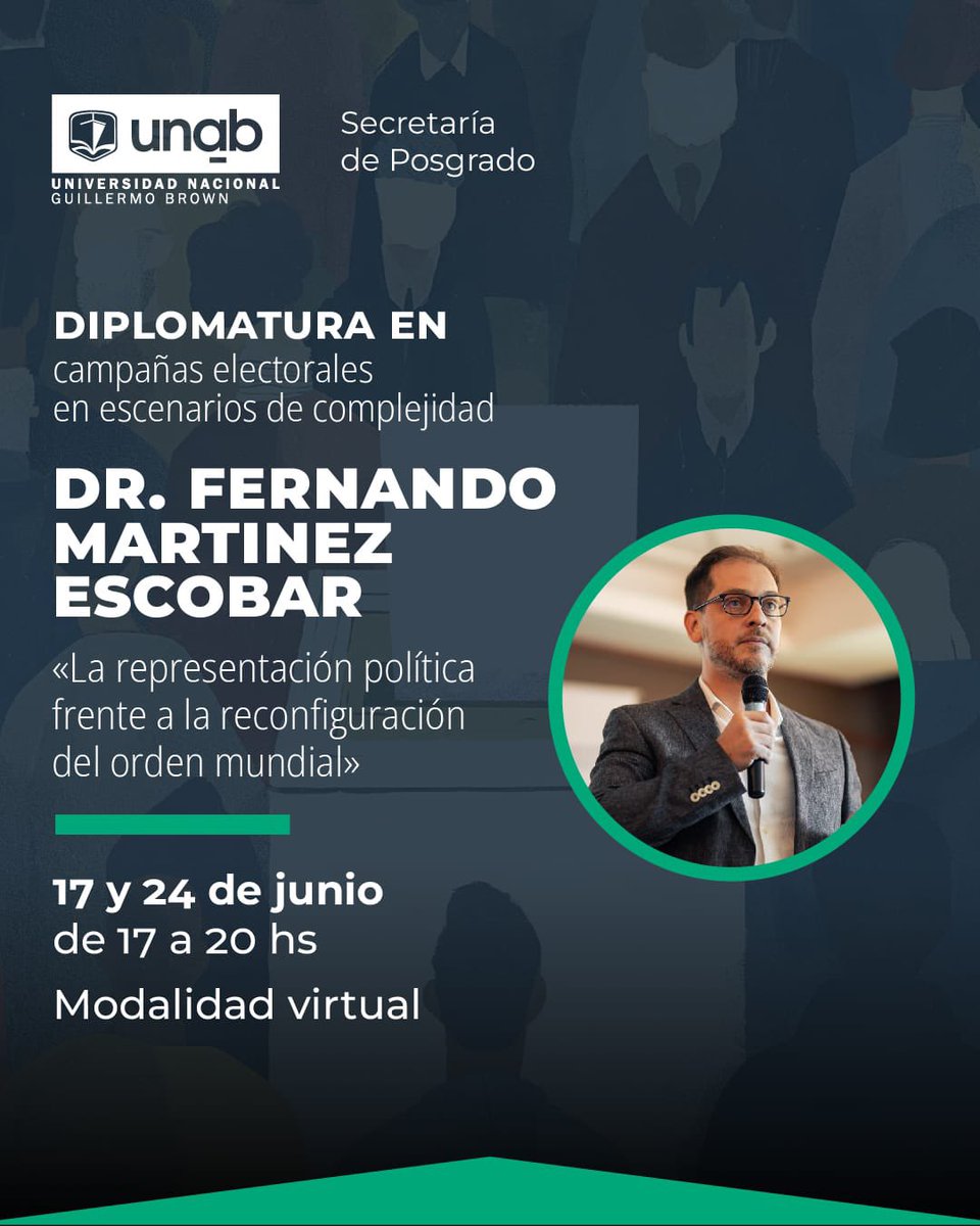 Posgrados UNaB (@posgradosunab) on Twitter photo En el marco de la Diplomatura en #CampañasElectorales en #EscenariosDeComplejidad de la <a href="/unaboficial/">Universidad Nacional Guillermo Brown</a> comenzamos la serie de dos encuentros junto al Dr. <a href="/Fermartinezpy/">Fernando Martínez Escobar</a> sobre “La representación política frente a la reconfiguración del orden mundial” En el marco de la Diplomatura en #CampañasElectorales en #EscenariosDeComplejidad de la <a href="/unaboficial/">Universidad Nacional Guillermo Brown</a> comenzamos la serie de dos encuentros junto al Dr. <a href="/Fermartinezpy/">Fernando Martínez Escobar</a> sobre “La representación política frente a la reconfiguración del orden mundial”