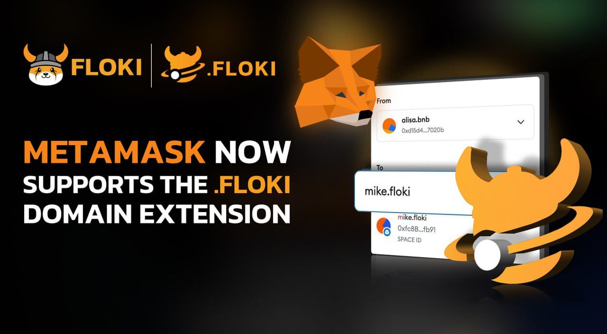 _News_hub_'s tweet photo. Big win for the #FlokiFam! 🔥

You can now use .floki domain extensions directly on @MetaMask 🦊
That means smoother, more personalized Web3 identity — powered by $FLOKI.

No more boring addresses. Just pure #Viking vibes. ⚔️

🛡️ Claim your name. Flex your identity.
👉 [insert link]

#FLOKI #TokenFi #Valhaala #RWA #Metamask