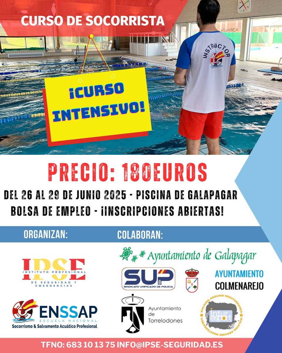 IPSE (@ipse_seguridad) on Twitter photo II EDICIÓN JUNIO 2025: CURSO DE SOCORRISMO ACUÁTICO EN #GALAPAGAR
Homologado por la <a href="/ComunidadMadrid/">Comunidad de Madrid</a>
¿Quieres más información?
info@ipse-seguridad.es
+34 683 10 13 75
 Abierta preinscripción con reserva de plaza a través del siguiente enlace forms.gle/mKryUN5Mmsb5a1… II EDICIÓN JUNIO 2025: CURSO DE SOCORRISMO ACUÁTICO EN #GALAPAGAR
Homologado por la <a href="/ComunidadMadrid/">Comunidad de Madrid</a>
¿Quieres más información?
info@ipse-seguridad.es
+34 683 10 13 75
 Abierta preinscripción con reserva de plaza a través del siguiente enlace forms.gle/mKryUN5Mmsb5a1…