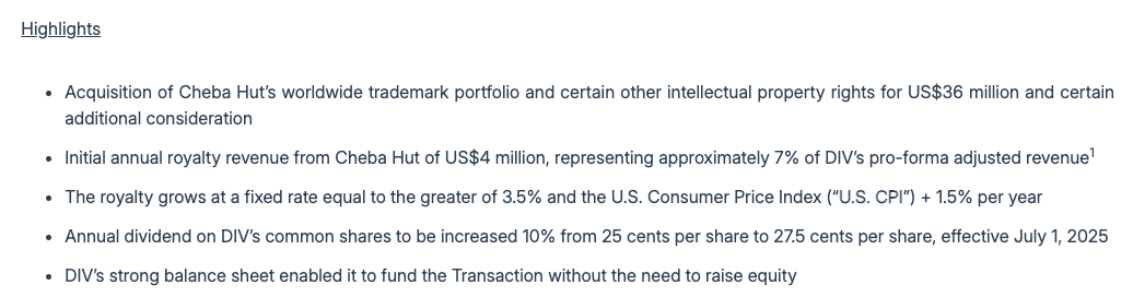 damaaster's tweet image. Diversified Royalty Corp $DIV.TO  Announces Acquisition of US-Based Cheba Hut Franchising, Inc.’s Trademarks, a 10% Dividend Increase