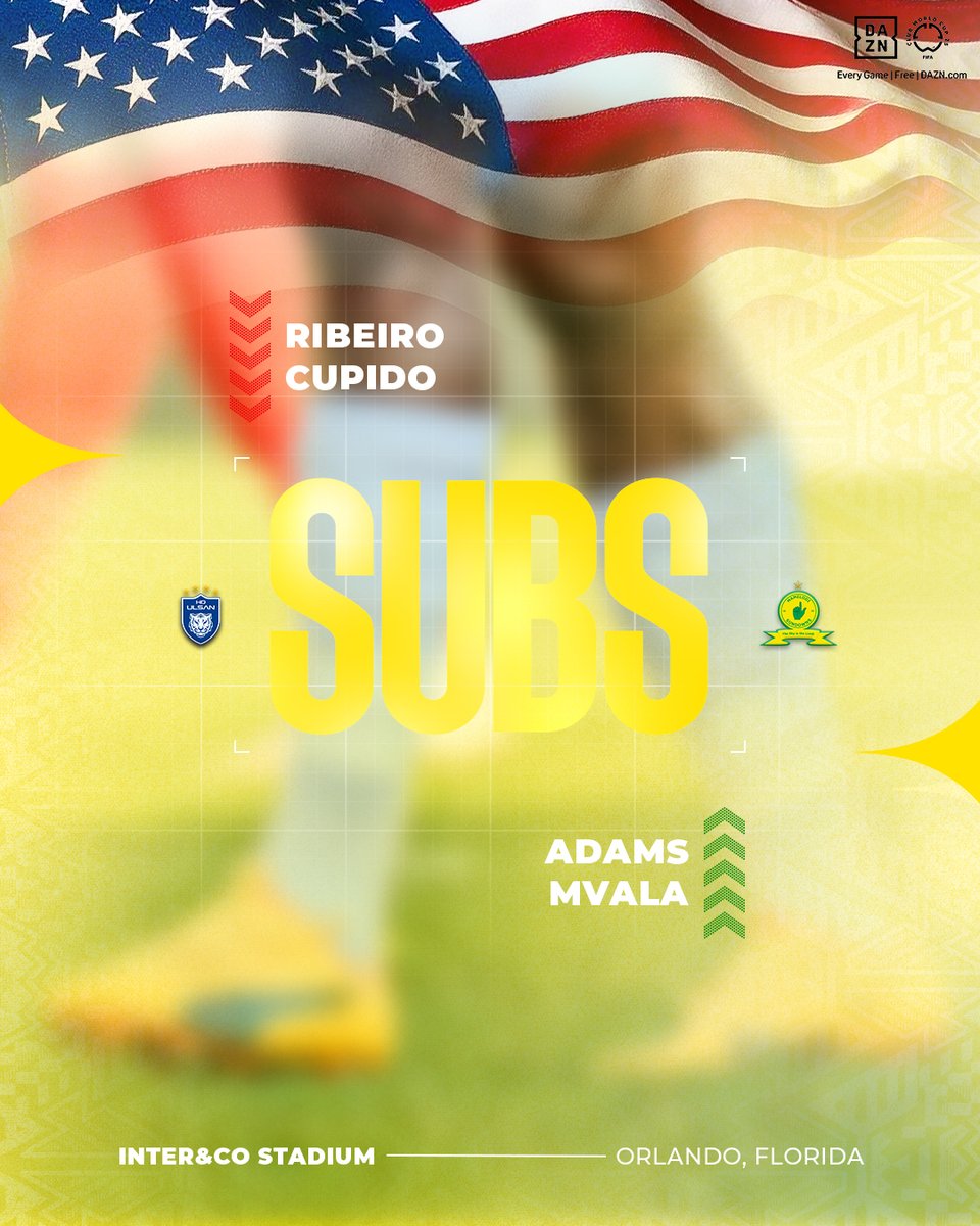 84’ Subs 🚫 Keanu Cupido | Lucas Ribeiro 

✅ Mothobi Mvala | Jayden Adams 

#Sundowns #FIFACWC #TakeItToTheWorld #AfricaToTheWorld