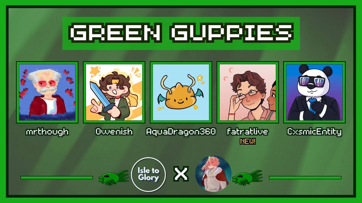 Streamers Against Cancer (@streams4sarcoma) on Twitter photo 🏝️Announcing the Green Guppies!🏝️
<a href="/FatSillyman/">mrthough (john ball)</a> <a href="/owenish_/">Owenish</a> <a href="/ADragon360/">AquaDragon360</a> <a href="/fatratlive/">Jack FatRat</a> <a href="/CxsmicEntity/">CxsmicEntity</a>
Watch them compete at 6pm EST/11pm BST on Saturday, July 19th and have a blast in Streamers Against Cancer x <a href="/IsleToGloryMCCI/">Isle To Glory</a>! 🏝️Announcing the Green Guppies!🏝️
<a href="/FatSillyman/">mrthough (john ball)</a> <a href="/owenish_/">Owenish</a> <a href="/ADragon360/">AquaDragon360</a> <a href="/fatratlive/">Jack FatRat</a> <a href="/CxsmicEntity/">CxsmicEntity</a>
Watch them compete at 6pm EST/11pm BST on Saturday, July 19th and have a blast in Streamers Against Cancer x <a href="/IsleToGloryMCCI/">Isle To Glory</a>!