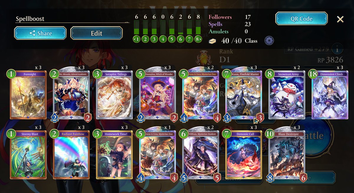 Kenrou_'s tweet photo. 10 match win streak with Spellboost Rune.
#シャドバWB 
#シャドバWBデッキ診断 
#shadowverseworldsbeyond #shadowverse_deck #ShadowverseWB https://t.co/i8E0a53r92