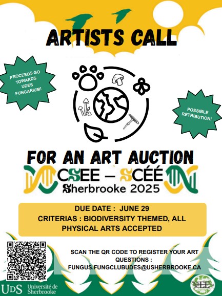 CSEE SCEE Meetings (@csee_sceemtgs) on Twitter photo #CSEE2025 Auction - Call for Artists!
🎨 Join our silent auction at the closing banquet! Submit Biodiversity-themed art (any form).
📅 Deadline: June 29 📩Fungus.FungClubUdes@USherbrooke.ca
🔗 To submit: forms.office.com/Pages/Response… #CSEE2025 Auction - Call for Artists!
🎨 Join our silent auction at the closing banquet! Submit Biodiversity-themed art (any form).
📅 Deadline: June 29 📩Fungus.FungClubUdes@USherbrooke.ca
🔗 To submit: forms.office.com/Pages/Response…