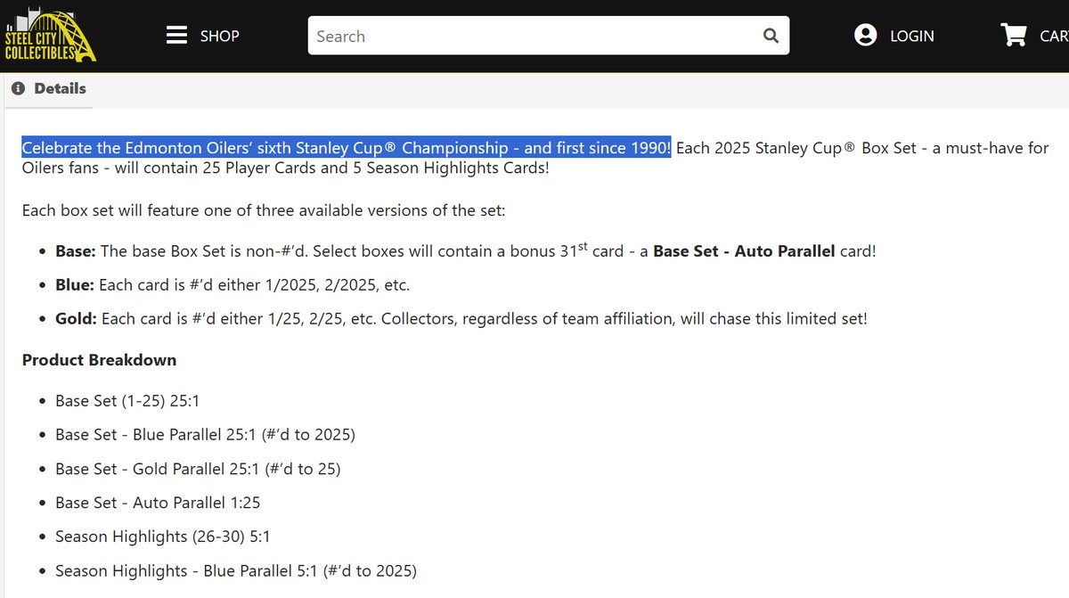 LOL! 🤣 An online retailer has a listing for a 2025 Edmonton Oilers Stanley Cup trading card boxed set. Shouldn't the Oilers, like, win the Cup before something like this is listed? 🤔#collect #hockey #EDMvsFLA #StanleyCup #StanleyCupFinals