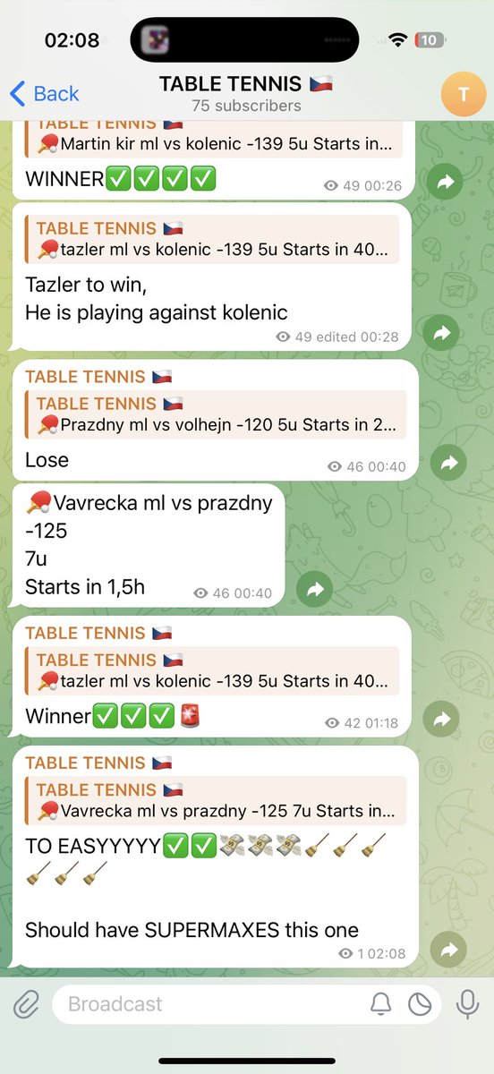 SWEEP THT SHIT✅✅🧹🧹🐳🐳🐳

VAVRECKA-125✅7u🐳🚨

5-2 FOR VIP TODAY✅🤯💸💸

KYCFELT-120✅5u
BRZDA-125✅5u
HUK-120❌5u had 2-0, 10-8 lost🤯🤮
MARTIN-139✅5u
PRAZDNY-120❌5u
TAZLER-139✅5u
VAVRECKA-125✅7u🐳

MORE TO COME!

DM TO JOIN📲📲

🏓🐐

#GamblingTwitter