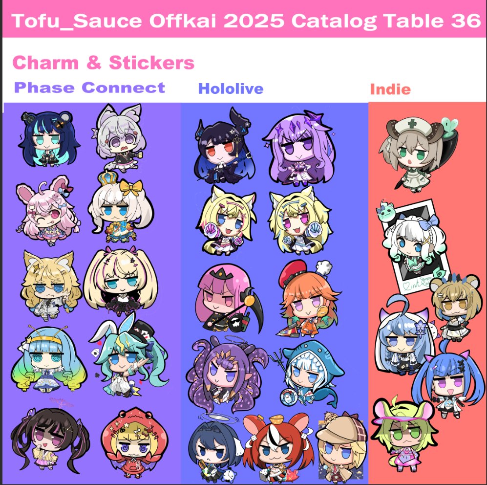 Tofu_Sauce's tweet image. Offkai Catalog Table 36!!
#OffKaiGen4
Phase Gacha is back this year to win jumbo sticker of each member!
Some of SaviSavi prints will be at the table!