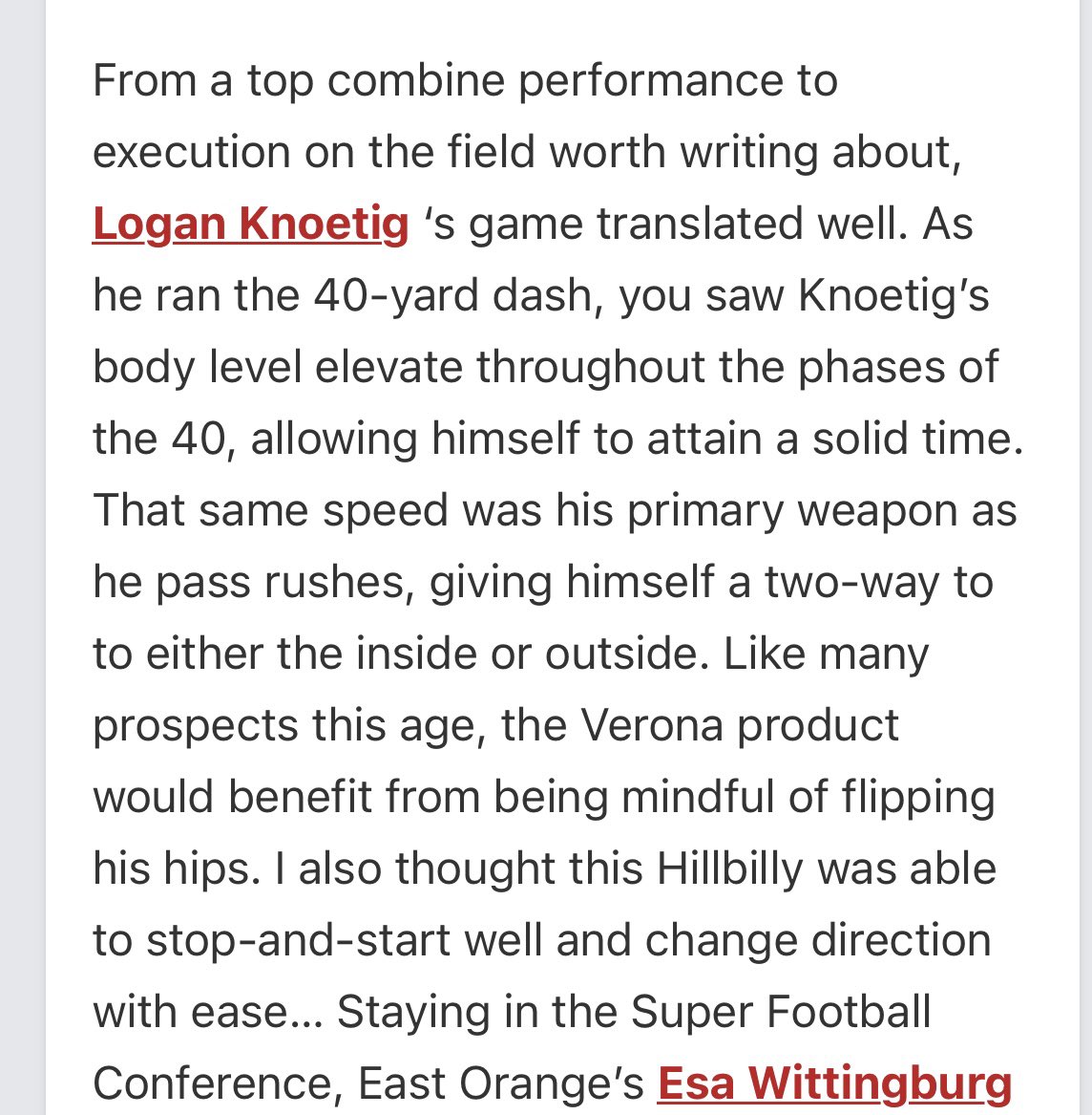 Logan_Knoetig (@logank2026) on Twitter photo Thank you <a href="/PrepRedzoneNJ/">Prep Redzone New Jersey</a> and <a href="/BrendanScoutsNJ/">Coach Brendan</a> for the write up as a noteworthy DE at the AVC mega camp.
<a href="/coachmanj0921/">M Singh</a> <a href="/theCoachLang/">Ron Lang</a> <a href="/ScoutNickP/">Coach Nick Pennisi</a> <a href="/mfarrellsports/">Mike Farrell</a> Thank you <a href="/PrepRedzoneNJ/">Prep Redzone New Jersey</a> and <a href="/BrendanScoutsNJ/">Coach Brendan</a> for the write up as a noteworthy DE at the AVC mega camp.
<a href="/coachmanj0921/">M Singh</a> <a href="/theCoachLang/">Ron Lang</a> <a href="/ScoutNickP/">Coach Nick Pennisi</a> <a href="/mfarrellsports/">Mike Farrell</a>
