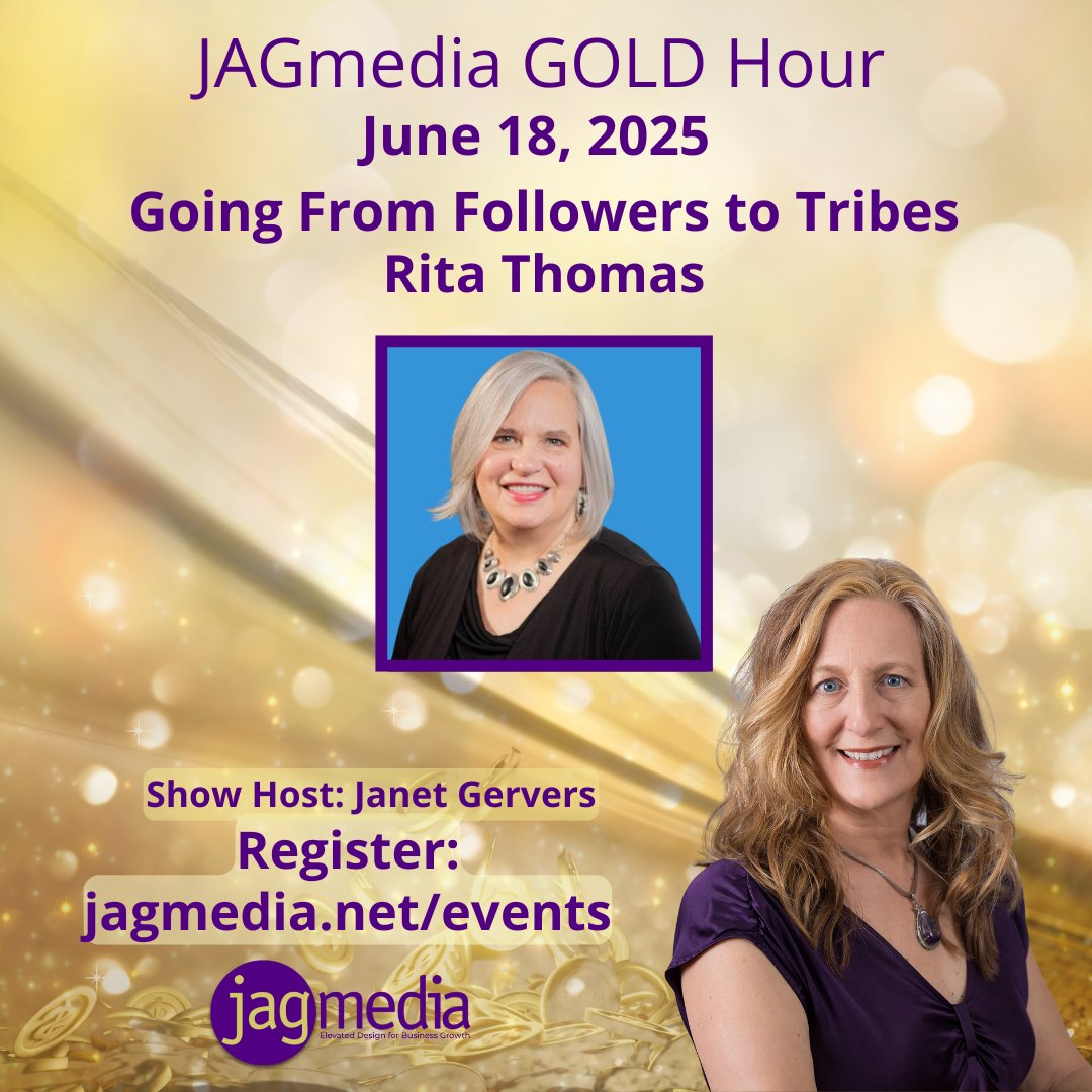 Funnels Demystified - TOMORROW
Find out what they are &amp; how to use them strategically for your biz. PLUS, Networking.
⭐JAGmedia GOLD Hour ⭐ jagmedia.net/events/
Speaker: Rita Fillinger Thomas Your Funnel Godmother 
June 18, Wednesday 4PM PST / 7PM EST
