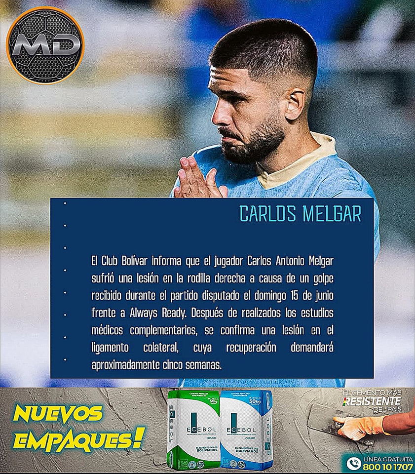 maquinadeportes's tweet image. #Bolívar 
#Ecebol 
SIN TONINO PARA EL SUPER CLASICO 🇧🇴 Y UN MES MÁS 
La Academia emitió el parte médico de Melgar