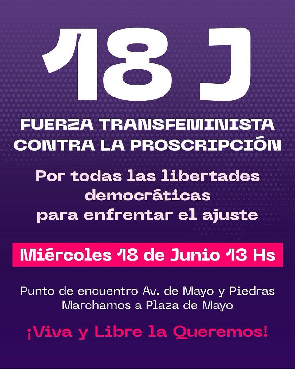 ColectivoNUM's tweet image. 💪🏽🌈 Agitamos y movilizamos fuerza transfeminista contra la proscripción de @CFKArgentina
🌊 Será una marcha histórica contra la proscripción y la avanzada fascista a Plaza de Mayo.
🗓️ Nos encontramos 13:00 hs
📍Av. de Mayo y Piedras