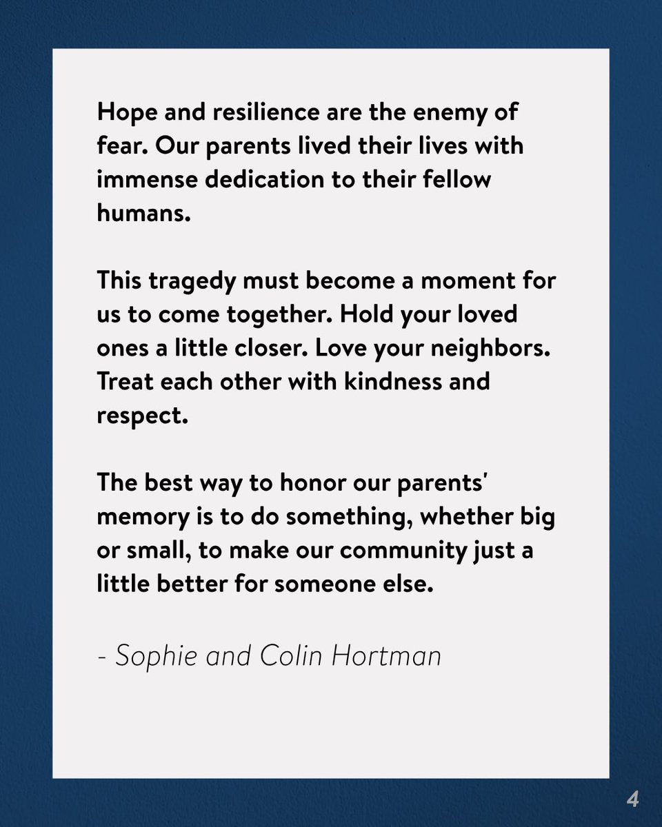 mnhouseDFL's tweet image. Last night, Sophie and Colin Hortman released the following statement on behalf of the Hortman family: