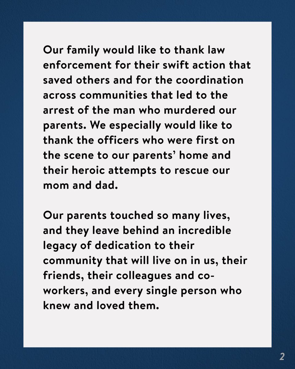 mnhouseDFL's tweet image. Last night, Sophie and Colin Hortman released the following statement on behalf of the Hortman family: