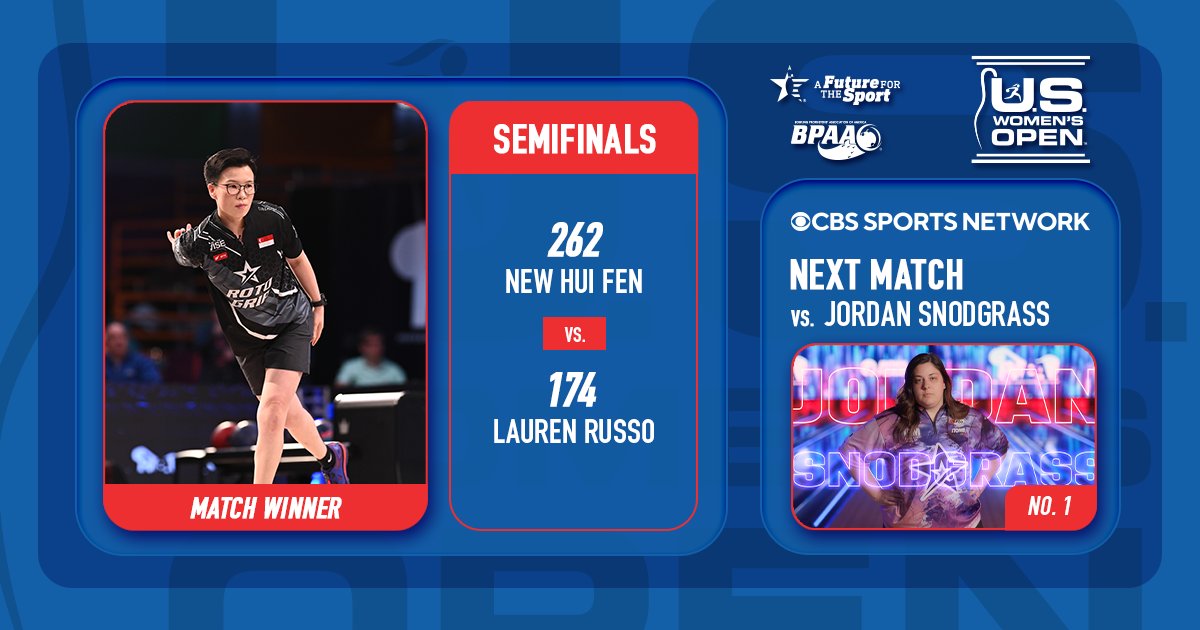 New Hui Fen has made it to the title match, defeating Lauren Russo 262-174, and will now face the No. 1 seed, Jordan Snodgrass!