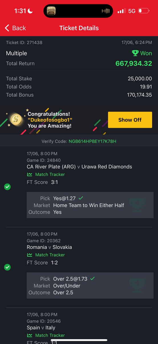 FoluboiNg's tweet image. KING OF 20odds 

6th boom in this month of June 

67k giveaway for random followers just retweet and paste ur aza 

5k each ❤️🤙😁