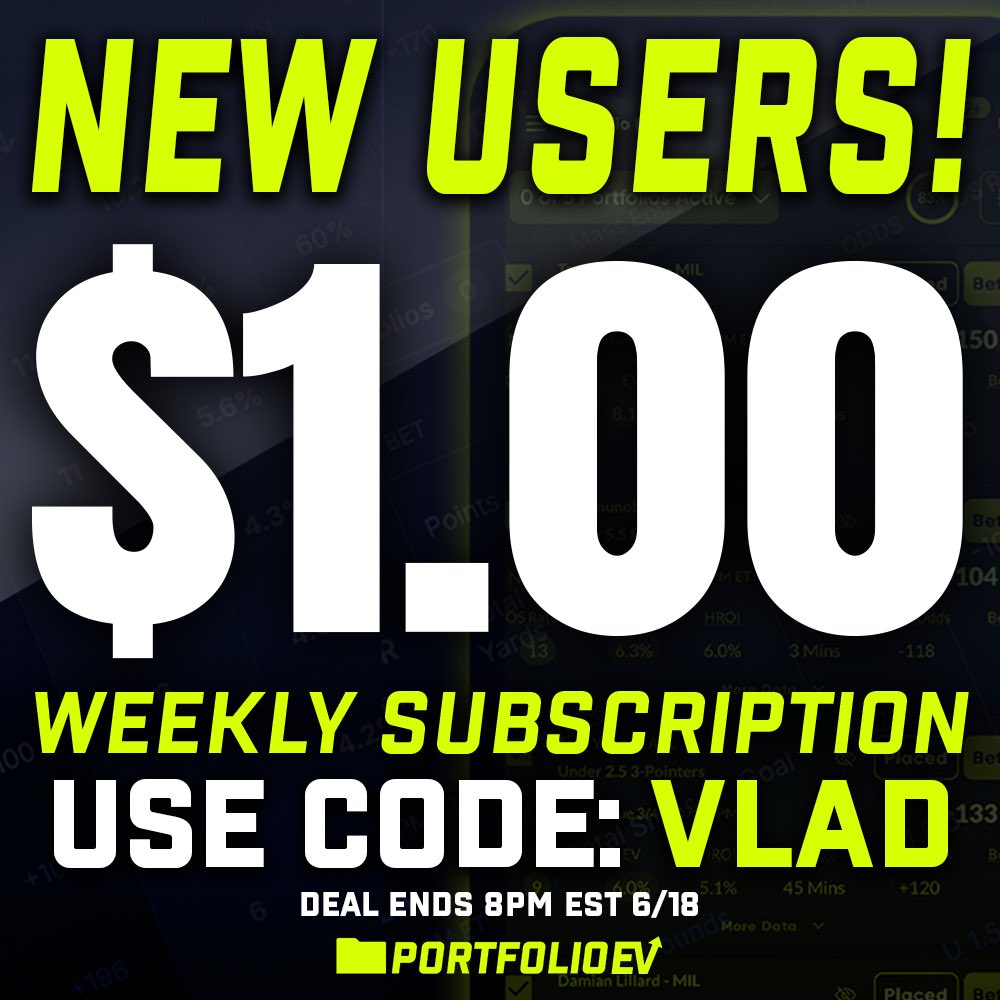 Greg Ehrenberg (@gehrenbergdfs) on Twitter photo My Dinger Tuesday bet cashed so the <a href="/OSPortfolioEV/">OddsShopper Portfolio EV</a> promo is live!
Any new sub can sign up for $1 with the promo code VLAD
oddsshopper.com/subscribe?utm_… My Dinger Tuesday bet cashed so the <a href="/OSPortfolioEV/">OddsShopper Portfolio EV</a> promo is live!
Any new sub can sign up for $1 with the promo code VLAD
oddsshopper.com/subscribe?utm_…