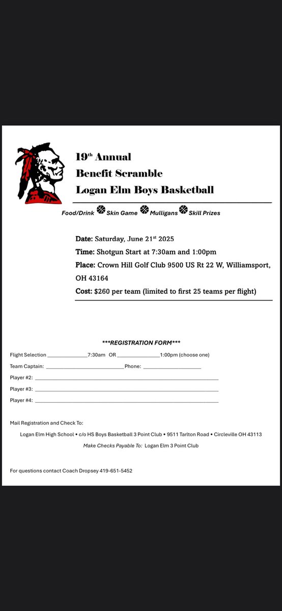 Looking for 3 more teams for the 7:30 am flight and 5 more teams for the 1:00 pm flight for the 19th annual LE Braves Basketball Golf Outing!