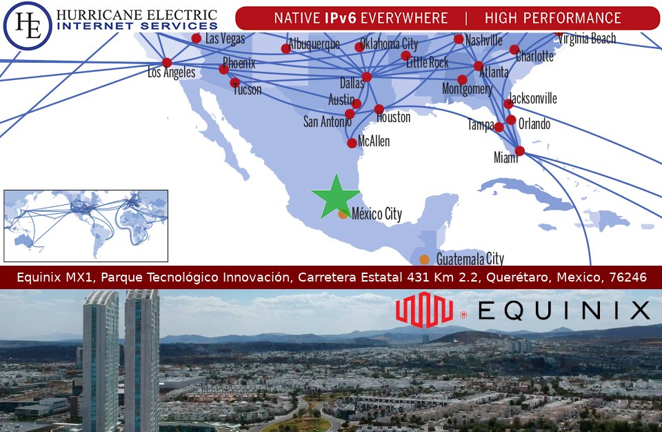 We're now live at <a href="/Equinix/">Equinix, Inc.</a> MX1! This is our very first POP in Querétaro and Mexico, 176th POP in North America, and our 333rd POP worldwide.

Order #1Gbps #GigE #Gigabit #10Gbps #10GE #100Gbps #100GE #IPTransit #bandwidth #datacenter