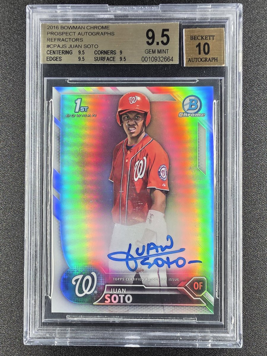 💰 $3,300 💰

Juan Soto 2016 bowman chrome 1st Refractor auto /499 bgs 9.5/10

I see the 2750 comp. I know who purchased it. It was their low starter offer and the person accepted. I will not be selling at that comp

💥 #tankstax 💥
📬 $5 flat shipping 📬
🚀 Sale ends 6/18!  🚀