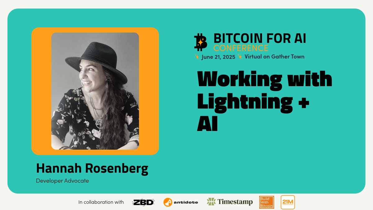 📢 SESSION SPOTLIGHT: Working with Lightning + AI

Join Hannah Rosenberg, Developer Advocate at Lightning Labs, for this essential technical session at Bitcoin for AI 2025 on June 21st, 2025.

Dive deep into the technical foundation powering the next generation of AI