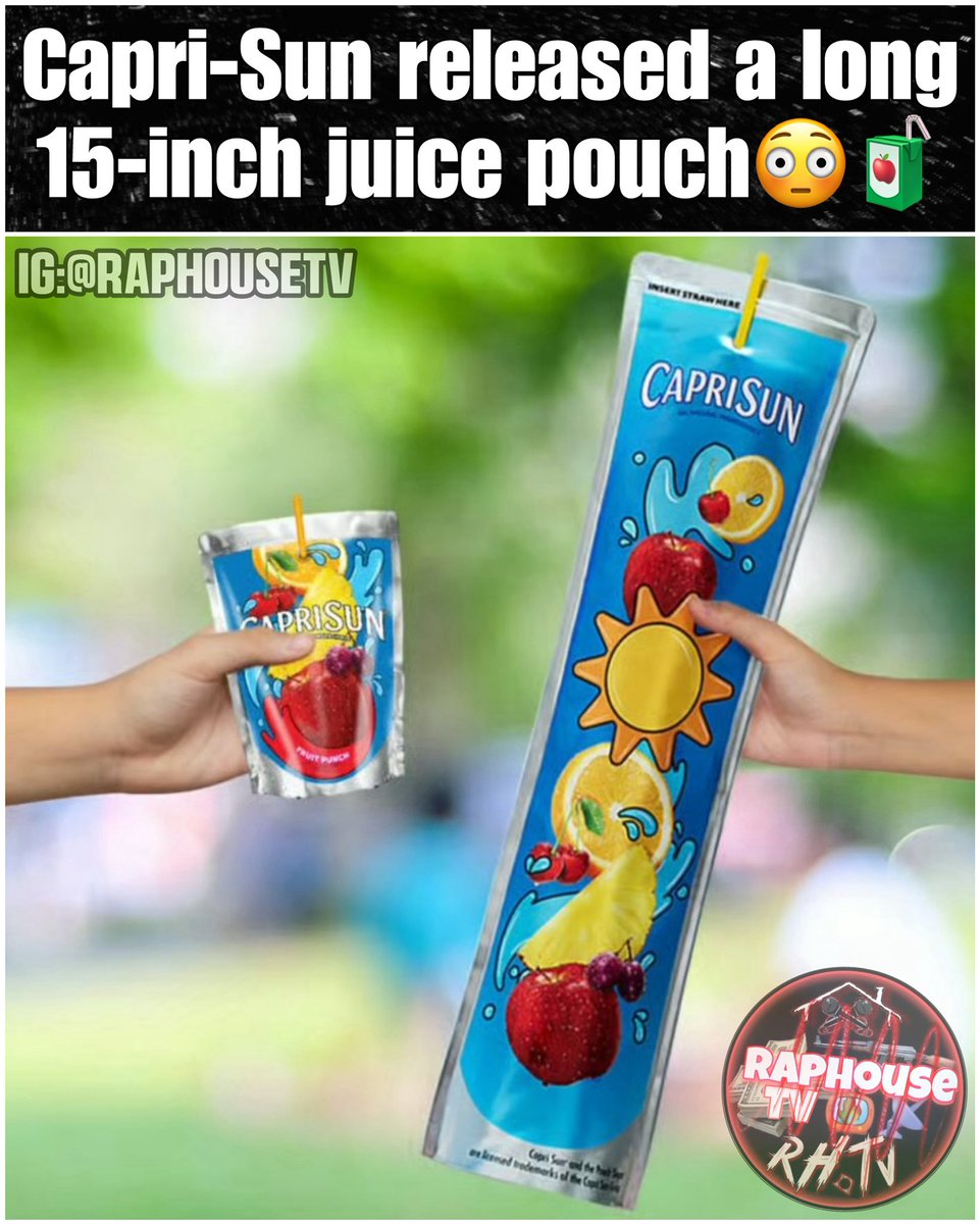 raphousetv2's tweet photo. Capri-Sun released a long 15-inch juice pouch, that cost $1.50 😳🧃 https://t.co/M0350sRy41