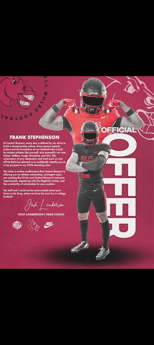 Frank Stephenson (@fstephenso87418) on Twitter photo #AGTG After a great conversation with <a href="/CoachNovak_/">Coach Neil Novak</a> I am blessed to receive my 3rd offer from <a href="/UCMFootballTeam/">Mules Football</a> #mules #ucm <a href="/Coach_Inks/">Collin Inks</a> <a href="/C_Cav19/">Chris Cavanah</a> @JustMarc_3 <a href="/CoachWestphal/">Kyle Westphal</a> <a href="/WHSFootball2/">WHS Football</a> #AGTG After a great conversation with <a href="/CoachNovak_/">Coach Neil Novak</a> I am blessed to receive my 3rd offer from <a href="/UCMFootballTeam/">Mules Football</a> #mules #ucm <a href="/Coach_Inks/">Collin Inks</a> <a href="/C_Cav19/">Chris Cavanah</a> @JustMarc_3 <a href="/CoachWestphal/">Kyle Westphal</a> <a href="/WHSFootball2/">WHS Football</a>