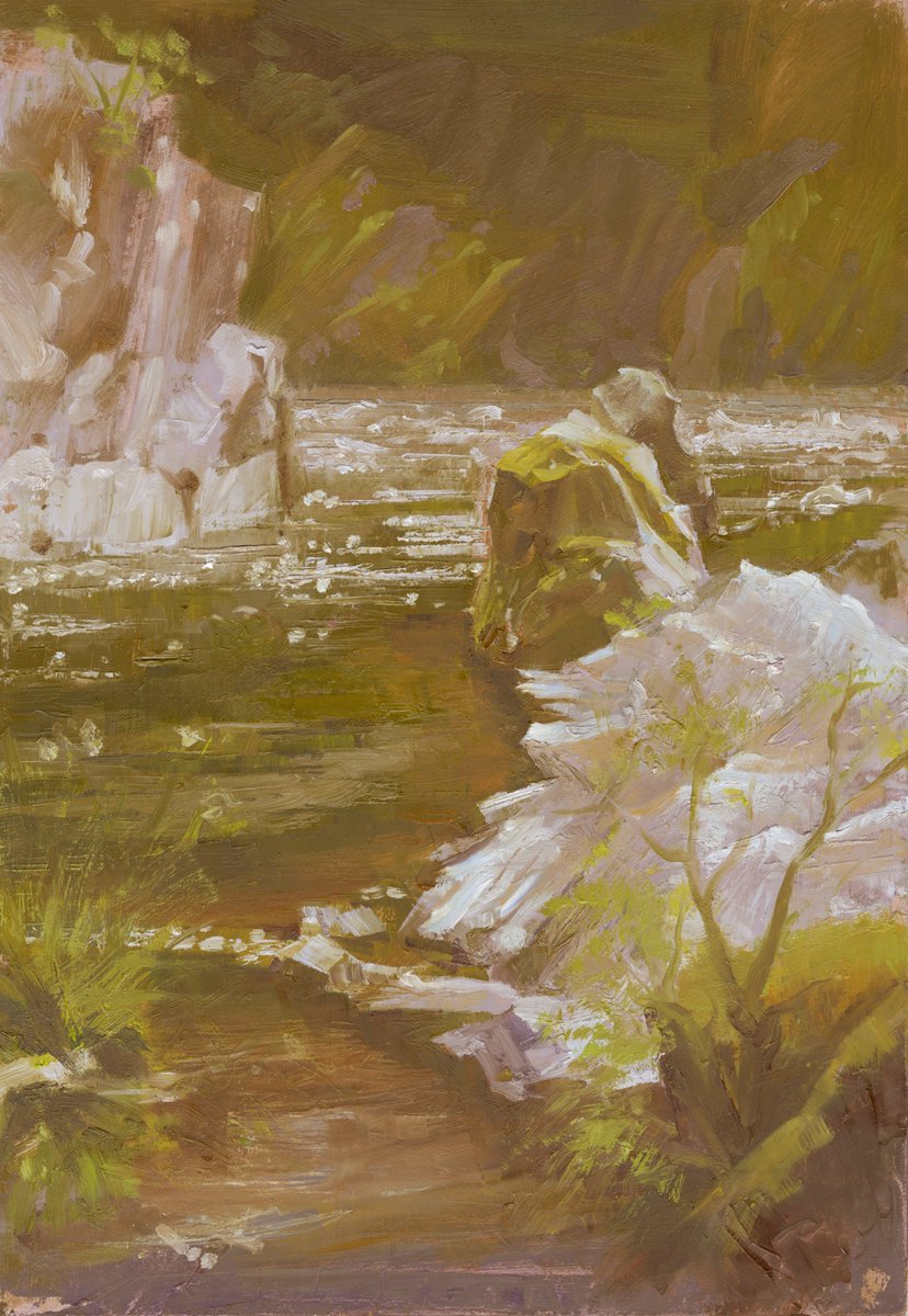 RayBelletty's tweet photo. Fairy Glen, Betws-y-Coed  – Day 5, 30th May
A3 oil on board
Final day of the London Plein Air Group @londonpleinairgroup trip to Wales. I was working quite slowly and not making progress. Decide to change tactics and painted fast and furious. Which was a lot more enjoyable. https://t.co/jn70EtUbdM