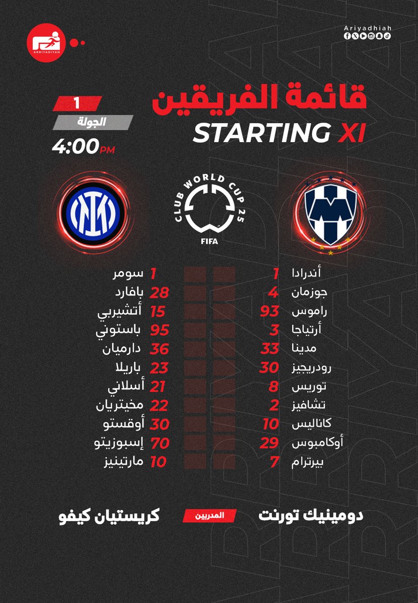 #كأس_العالم_للأندية 🏆
#FIFAWCW 

تعرف على قائمتي #مونتيري_إنتر_ميلان 🇮🇹 🇲🇽 👇