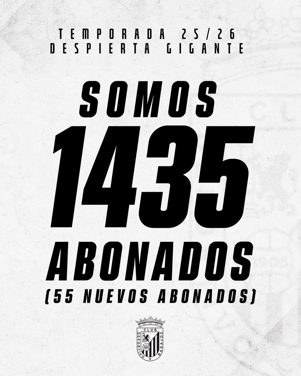 ¡Finalizamos el martes con un total de 1️⃣4️⃣3️⃣5️⃣ abonados! 🏳️🏴

💥 De los cuales, 1380 son renovaciones y 55 son nuevos abonados. 🔝

🕕 Mañana nuestras oficinas vuelven a estar abiertas de 10:00h a 14:30h y de 18:00h a 20:30h

🙌🏽 ¡#DespiertaGigante! ⚽️
