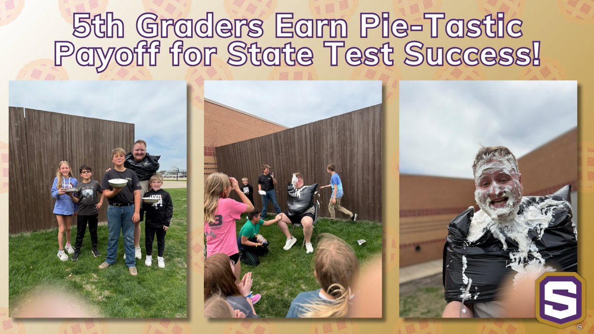 Mr. Langner’s 5th graders crushed their state assessments! He promised they could pie him in the face if their scores improved—and they delivered. 🥧

Mr. Langner took three pies to the face! Way to go, 5th grade! 👏