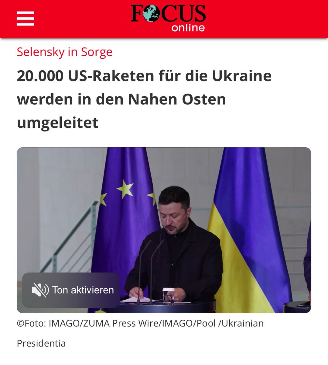 „Der ukrainische Präsident Wolodymyr Selenskyj ist besorgt, weil die USA versprochene Raketen statt an die Ukraine in den Nahen Osten schicken wollen, um dort ihre Streitkräfte zu schützen.“

(…)

focus.de/politik/auslan…

t.me/Rosenbusch