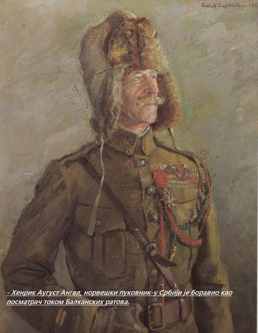 „Командант сјаха, скину шапку, сави је на груди и укрсти руке као када се човек моли. Војници, један за другим, почеше се молити. Пушке са блиставим бајонетима почеше да се спуштају и хиљаде људи се сави да љуби свету земљу“

Хенрик Аугуст Ангел,1912. - трен ослобођења Косова