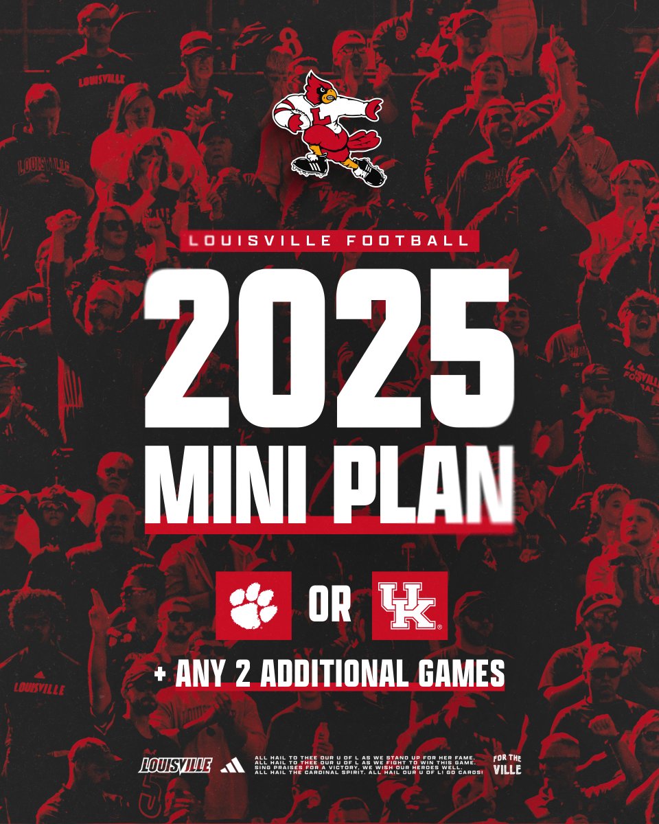 2025 Mini Plan is on sale now 🏈

Select Clemson or Kentucky plus any 2 additional games! 

Purchase: uofl.me/4n1tmg5

#GoCards