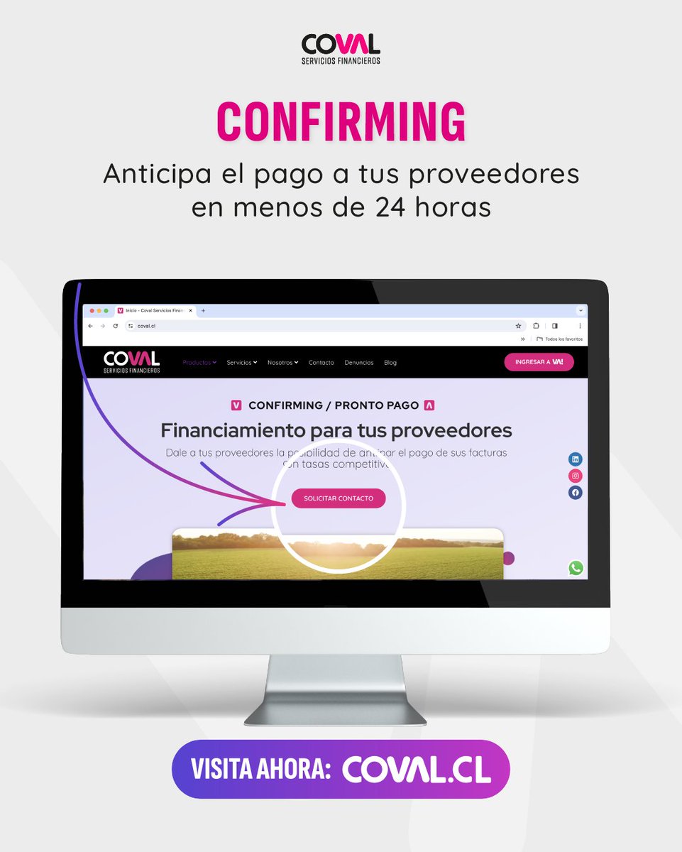 InfoCoval's tweet photo. Descubre el mundo del #Confirming, un poderoso instrumento financiero que te permite gestionar los pagos a tus proveedores de manera eficiente. 

Ingresa ahora a: https://t.co/LTLqEmnqdU o en el link de la bio, Coval está aquí para impulsar el crecimiento de tu negocio. 💼 https://t.co/GscJrauoAY