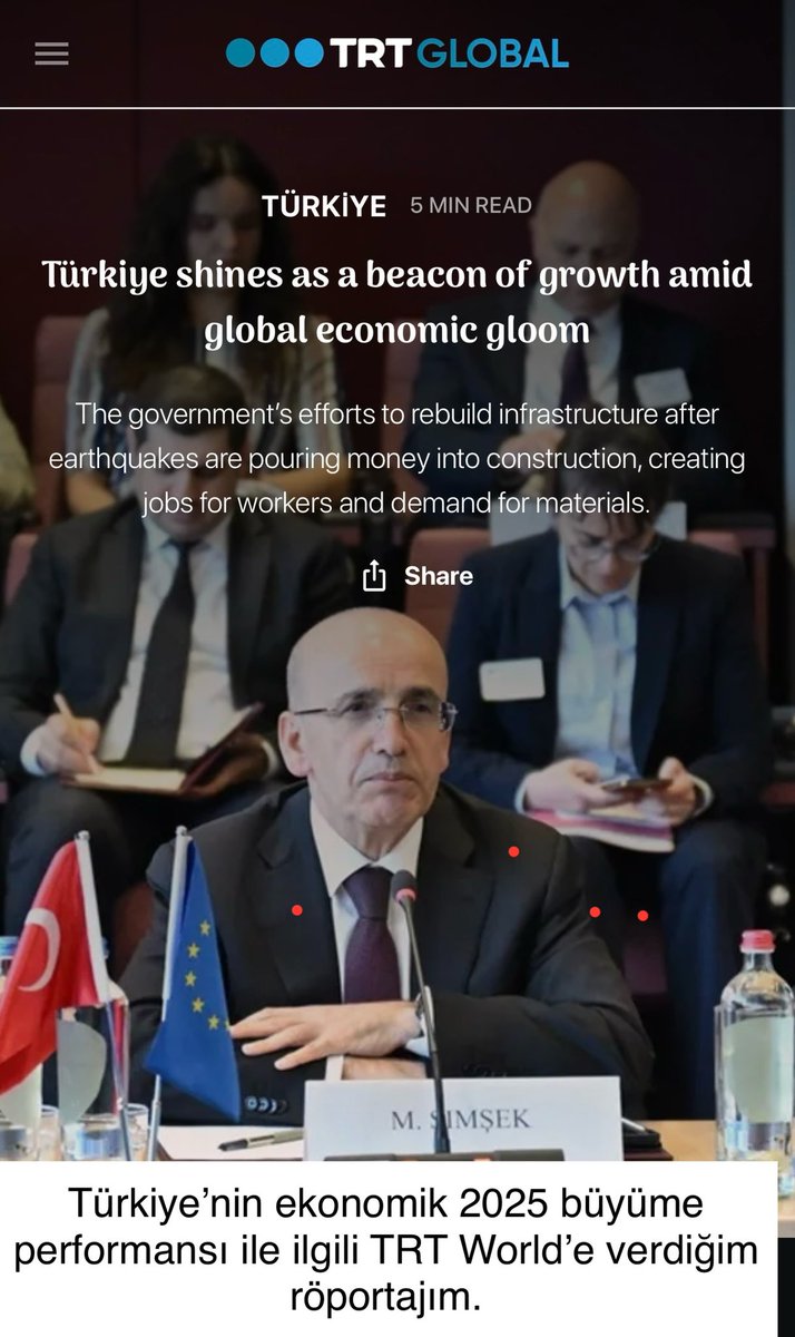 2025 yılında Türkiye’nin ekonomik büyüme performansını Dünya Bankası yükseltti. Buna yönelik TRT WORLD’e verdiğim röportaj. trt.global/world/article/…