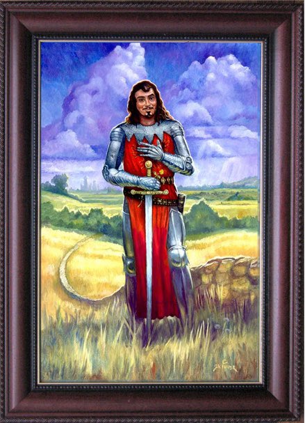 Here’s another painting of subject matter other than Paul Revere. This guy is Lancelot. I believe I did this for a collectible card set. That’s Camelot in the distance.