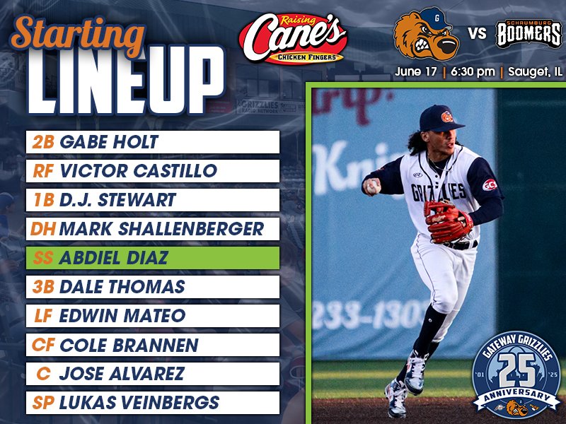 Gateway Grizzlies (@gatewaygrizzlie) on Twitter photo He's baaaack! Abdiel Diaz makes his season debut tonight as we kick off a huge home stand against the Boomers! Lineup presented by <a href="/raisingcanes/">Raising Cane's</a>. #GrizzUP🐻
🔊: tinyurl.com/msvbnby7
📺: FrontierLeagueTV.com He's baaaack! Abdiel Diaz makes his season debut tonight as we kick off a huge home stand against the Boomers! Lineup presented by <a href="/raisingcanes/">Raising Cane's</a>. #GrizzUP🐻
🔊: tinyurl.com/msvbnby7
📺: FrontierLeagueTV.com
