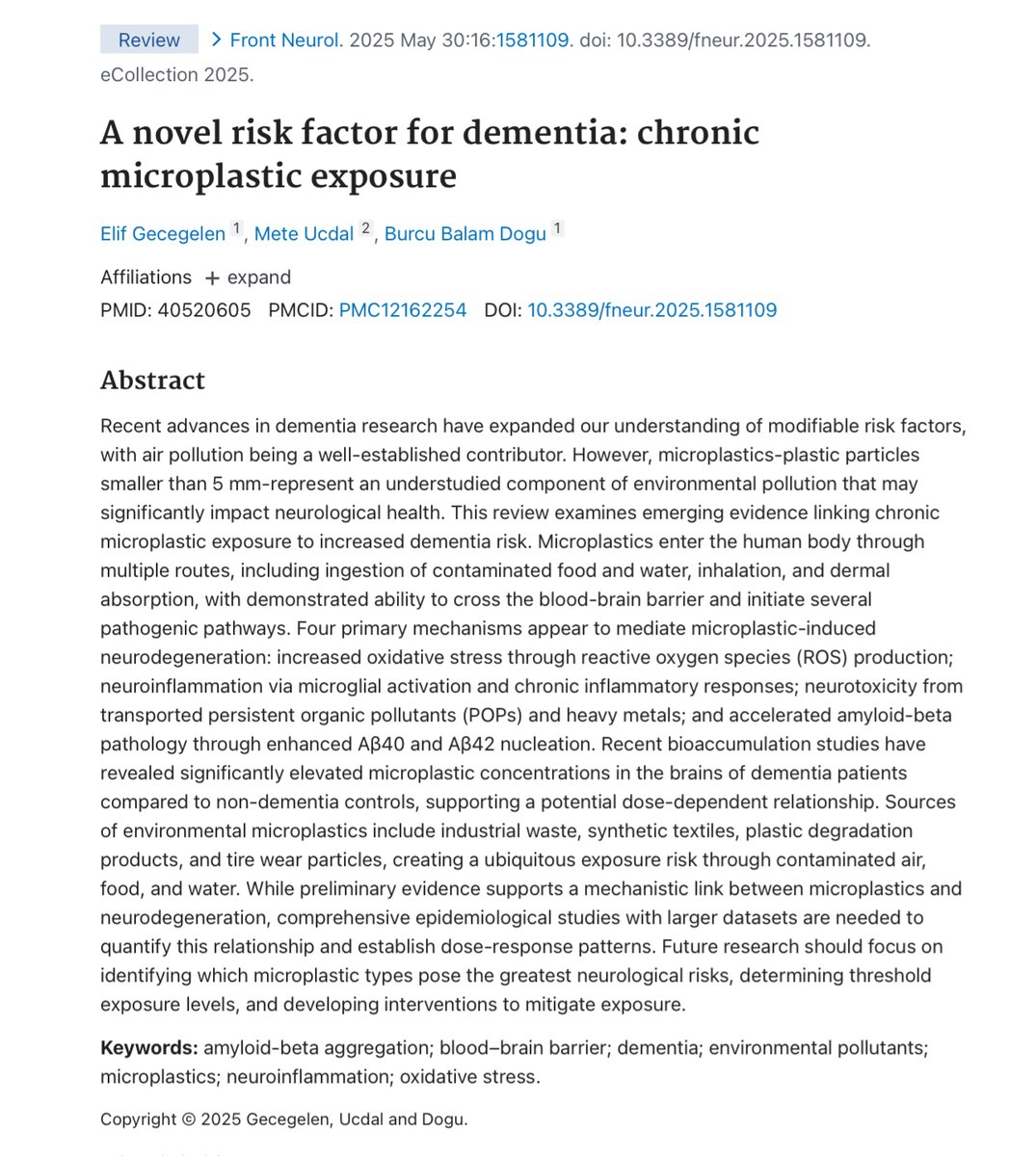 Microplastic exposure is now starting to be appreciated as a serious risk factor for dementia in all its forms. We know microplastics accumulate in the brain and we have good reason to believe the amounts in our brains have been increasing.

What we need now is detailed