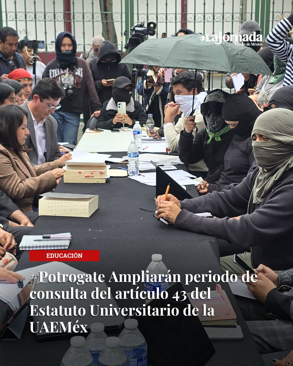 #Potrogate | El Enjambre Estudiantil Unificado y autoridades de la #UAEMéx acordaron ampliar el periodo de consulta sobre la Reforma al artículo 43 del Estatuto Universitario.
 lajornadaestadodemexico.com/uaemex-potroga…