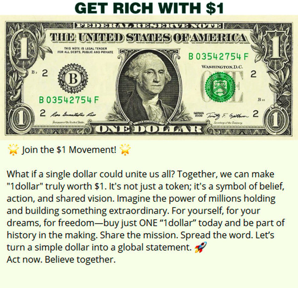 DdollartoQ's tweet image. This should be study everyone 
Be a part of $1 revolution 
@1DollarSol is great narrative, scope and 24/7 working community,
$1 to $1 and beyond,
Some dream of $1... We ARE the $1. 🏁💥 #MissionMode