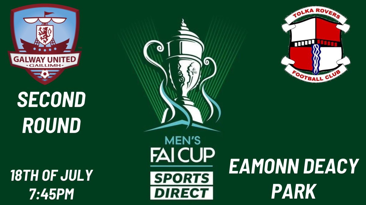 FAI Cup Second Round 🔥
🆚 Galway United
📍 Eamonn Deacy Park
🗓 Friday, July 18
⏰ 7:45PM KO

All eyes on Galway as Tolka Rovers look to keep the cup run alive! 🔴⚪️ #TolkaRovers #FAICup #AwayDays #CupMagic