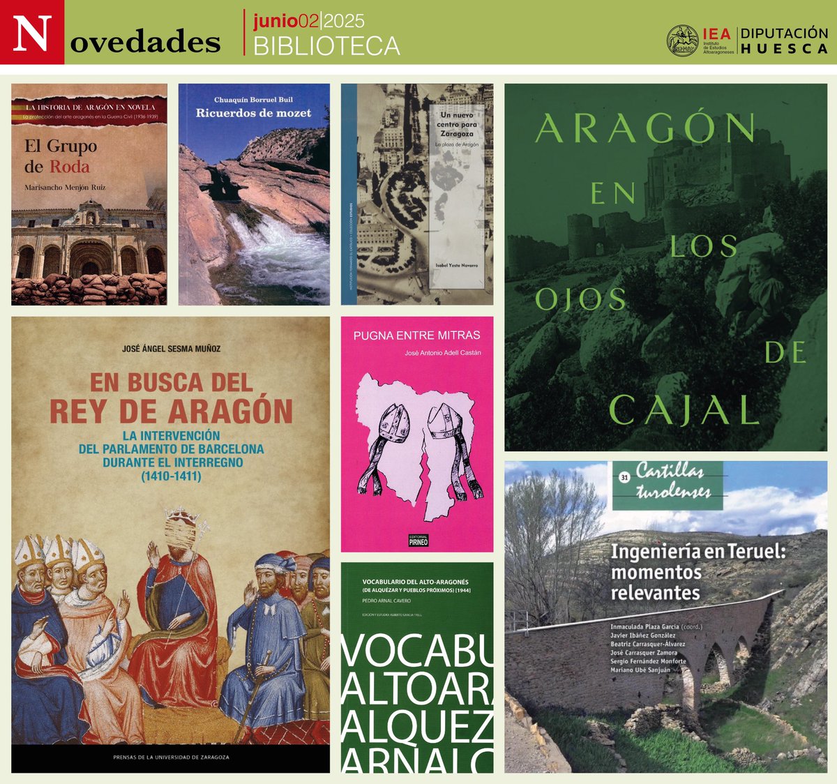 IEA (@iea_huesca) on Twitter photo Estas son las ocho #Novedadesbibliográficas destacadas por la Biblioteca del IEA de la
<a href="/DPHuesca/">Diputación de Huesca</a> para esta segunda quincena de junio. ¡Os esperamos de 9:00 a 14:00 h, de lunes a viernes, para consultarlas o solicitar su préstamo! Estas son las ocho #Novedadesbibliográficas destacadas por la Biblioteca del IEA de la
<a href="/DPHuesca/">Diputación de Huesca</a> para esta segunda quincena de junio. ¡Os esperamos de 9:00 a 14:00 h, de lunes a viernes, para consultarlas o solicitar su préstamo!