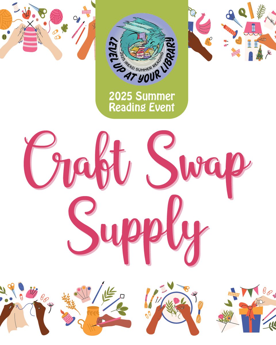 EglinLibrary's tweet image. Our Craft Swap is Sat., 28 June from 10:30-12! Bring your unwanted craft supplies and swap them for someone else&apos;s! We&apos;ll accept items 23-27 June or on the day of the event, 28 June. Donate your items before 28 June to receive an early bird ticket! 🧶🖌️  #eglinlibrary #craftswap