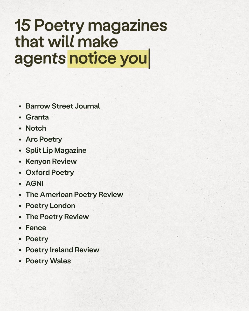 No database exists for agents' reading habits, so we did this the hard way—by asking every agent, editor, and writing-adjacent human we could til’ we got enough answers for a list

(Note - some of these spots publish other genres too)

Submission details: chillsubs.com/lists/15_agent…