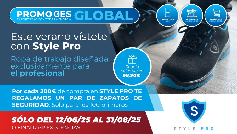 ElectroStocks's tweet image. 🟦 #PROMOGES | 📢 Este verano, equípate con #StylePro 👖🧤

Por compras +200 € llévate GRATIS unos 👟zapatos de seguridad‼️‼️‼️
Solo para los 100 primeros.
Del 12/06 al 31/08 o hasta agotar existencias.
👉 bit.ly/3VtaGES

#PromocionesGES