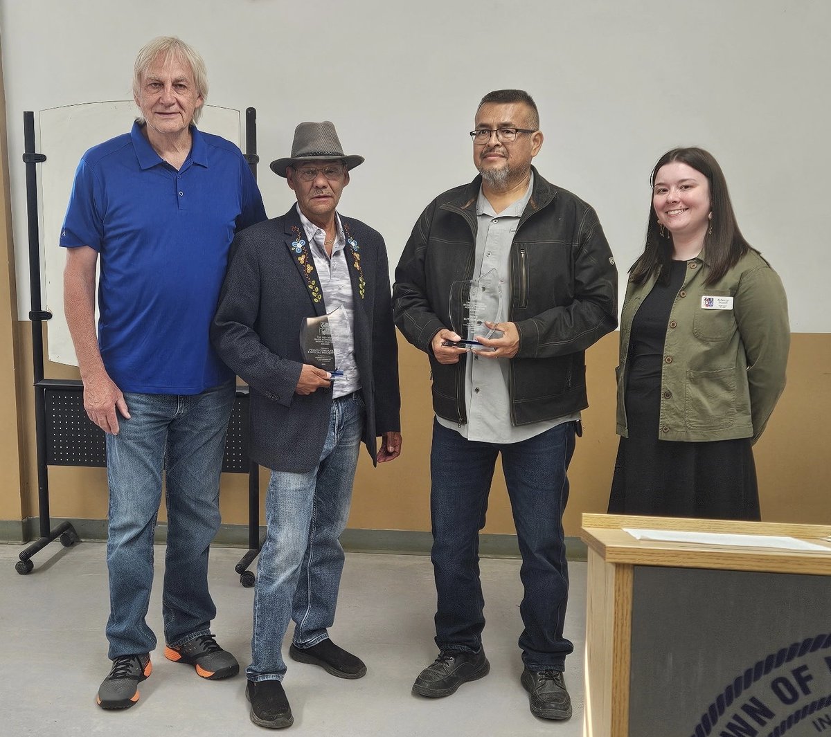 We'd like to congratulate this year's recipient of the RRBC North Chapter Award. Presented to Mike Sutherland and Wayne Manningway, on behalf of Peguis Consultation &amp; Special Projects, for recognition of contribution and commitment to water management and water protection.