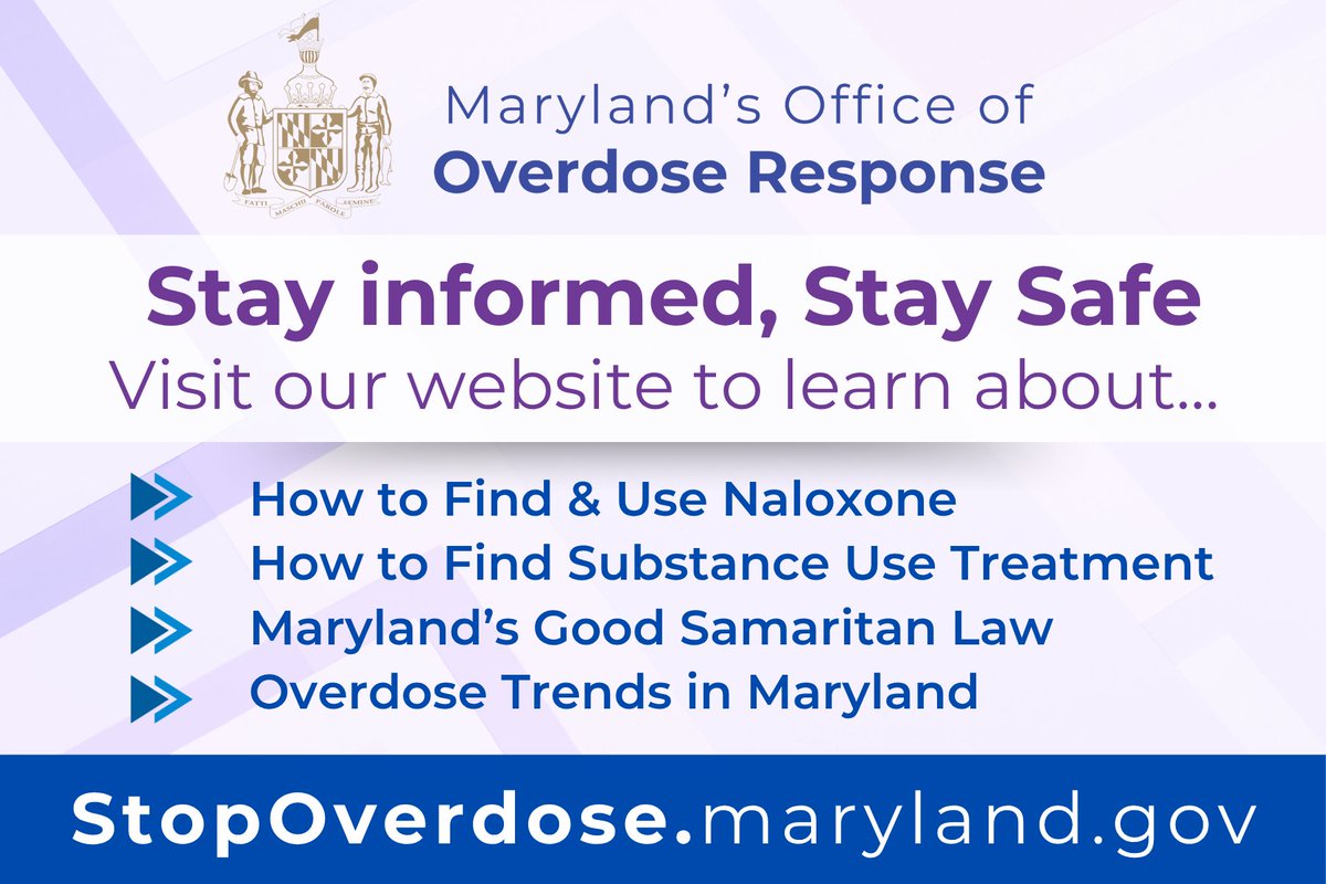 StopOverdose.maryland.gov provides a one-stop-shop for information regarding substance use and overdose in Maryland. 

Visit to learn how to find the overdose reversal medication, naloxone, how to find substance use treatment, and much more!

#StopOverdoseMD