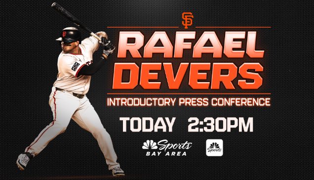 Join me and <a href="/BontaHill/">Bonta Hill</a> at 2:30pm PST on NBC Sports Bay Area - we’ll bring you coverage of the <a href="/SFGiants/">SFGiants</a> Rafael Devers introductory press conference