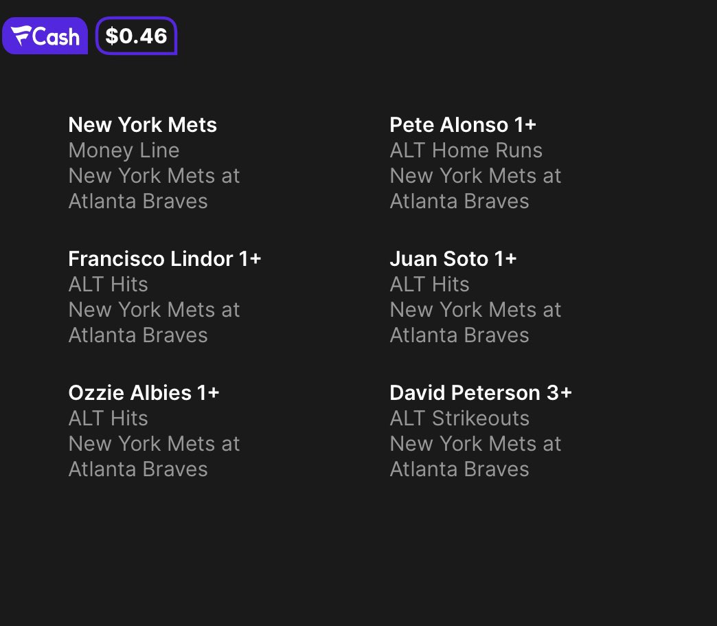 6 team parlay +1750 / 1 unit 
$10 will get you $185